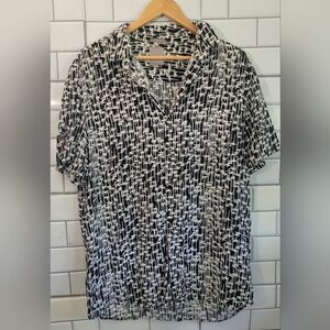 A-Frame Mens Short Sleeve Button Front Shirt Black White Abstract Print 100% Ray